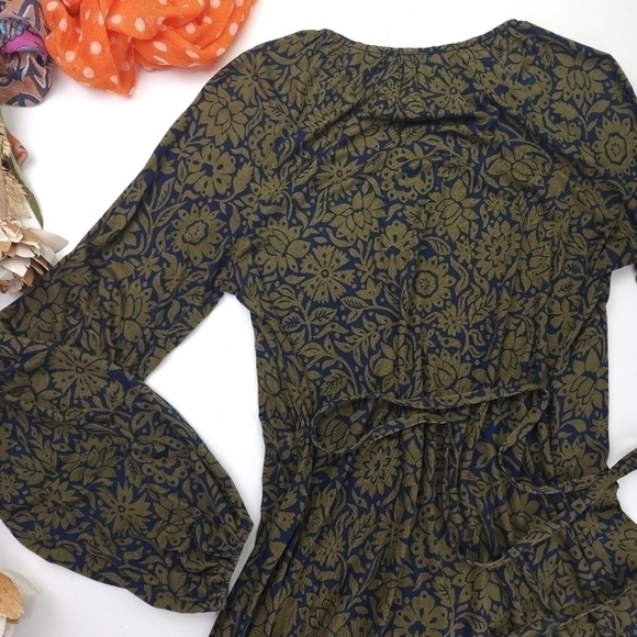 Boden Anthropologie Green Navy Floral Dress Viscose Sz 6L - Picture 7 of 11